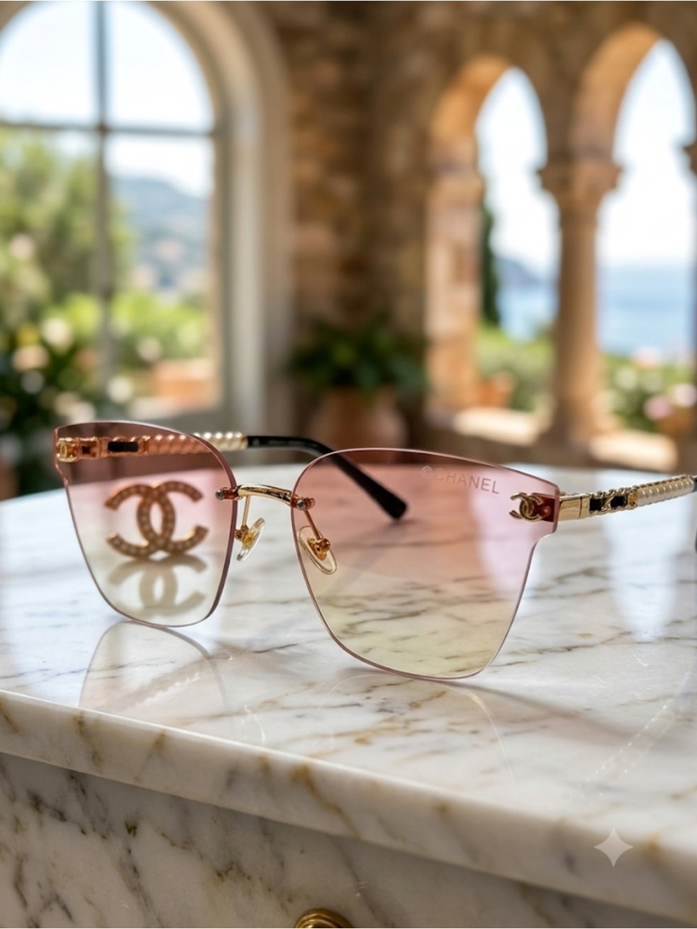 Chanel Pink Gradient Rimless Sunglasses